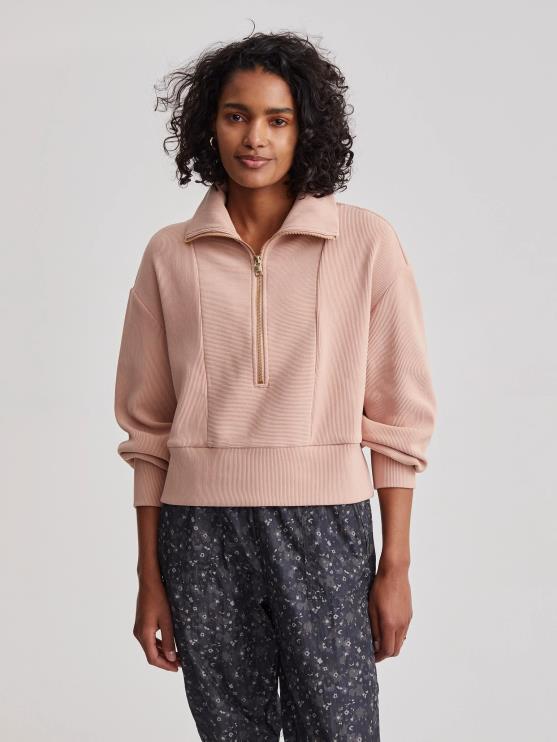 BD04L146 mahonie roos ramona pullover met halve rits vrouwen Varley kleding