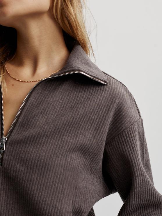 BD04L226 chocolade mergel cyrus pullover met halve rits vrouwen Varley kleding