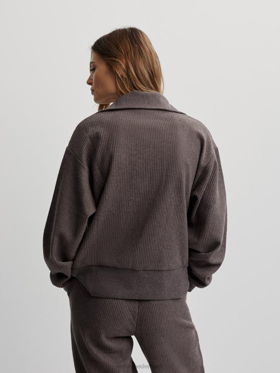BD04L226 chocolade mergel cyrus pullover met halve rits vrouwen Varley kleding