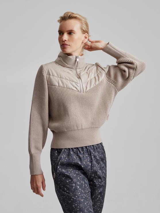 BD04L422 taupe klei daines pullover met halve rits vrouwen Varley kleding