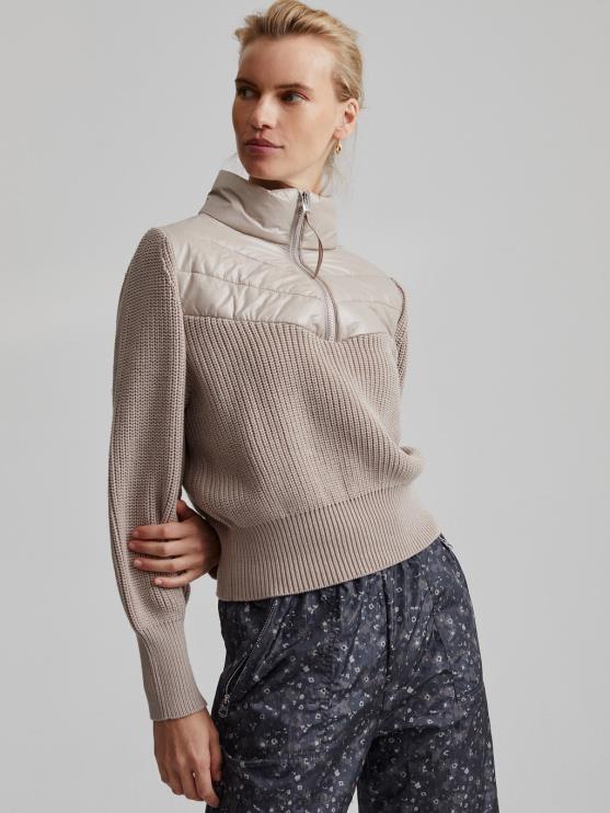 BD04L422 taupe klei daines pullover met halve rits vrouwen Varley kleding