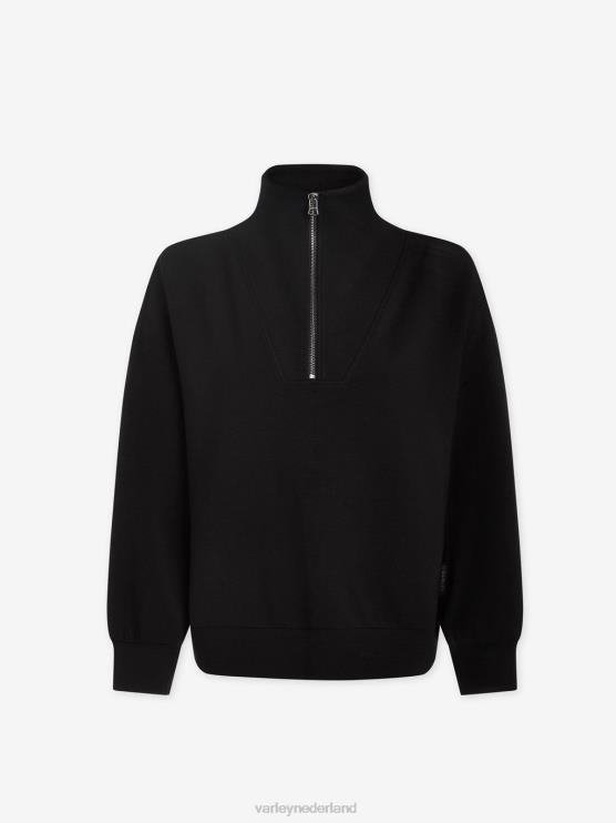 BD04L84 zwart Hawley sweater met halve rits vrouwen Varley kleding