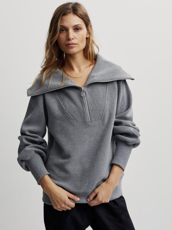 BD04L90 grijze mergel wijnstok pullover met halve rits vrouwen Varley kleding