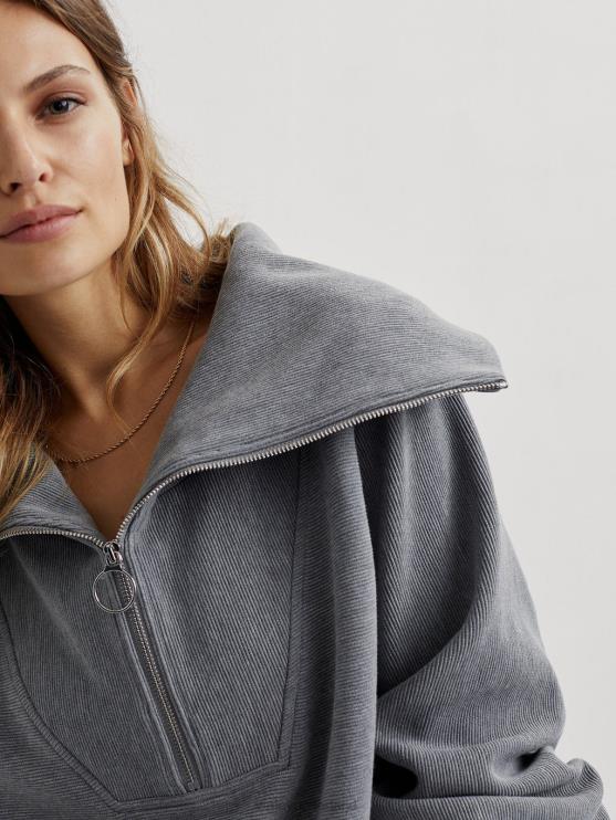 BD04L90 grijze mergel wijnstok pullover met halve rits vrouwen Varley kleding