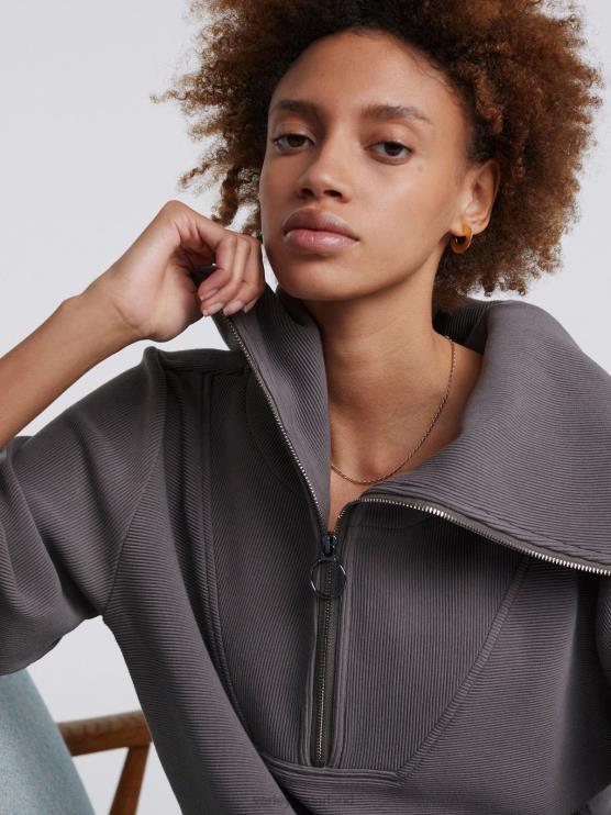 BD04L96 donker meeuwgrijs wijnstok pullover met halve rits vrouwen Varley kleding