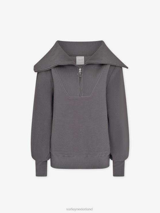 BD04L96 donker meeuwgrijs wijnstok pullover met halve rits vrouwen Varley kleding
