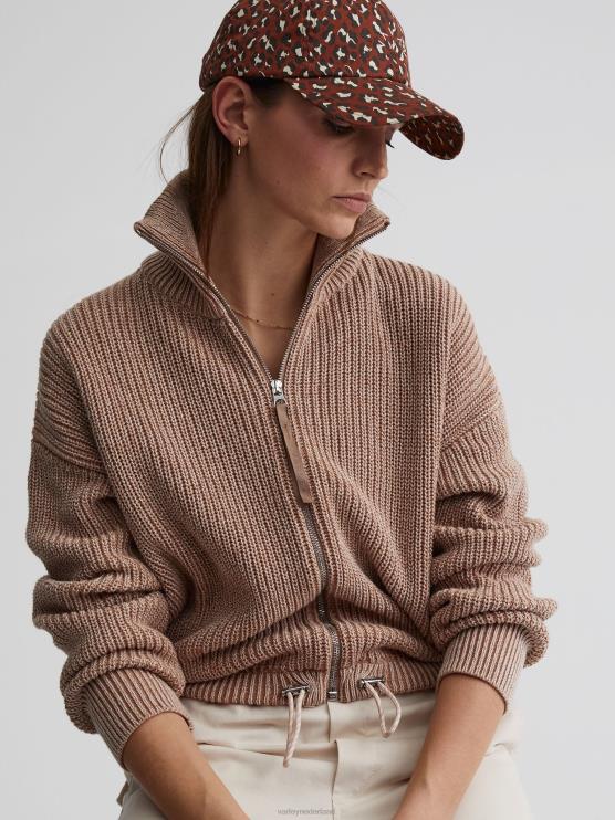 BD04L205 hanenkam/zilverreiger gespikkeld breiwerk Anderson gebreid met doorlopende ritssluiting vrouwen Varley kleding