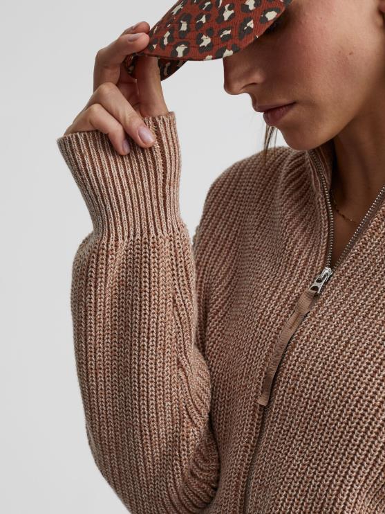 BD04L205 hanenkam/zilverreiger gespikkeld breiwerk Anderson gebreid met doorlopende ritssluiting vrouwen Varley kleding