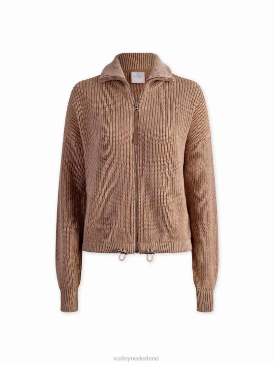 BD04L205 hanenkam/zilverreiger gespikkeld breiwerk Anderson gebreid met doorlopende ritssluiting vrouwen Varley kleding