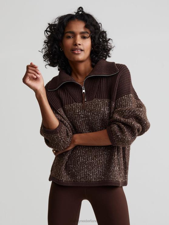 BD04L212 koffieboon/zilverreiger gevlekt gebreid Willard pullover met halve rits vrouwen Varley kleding
