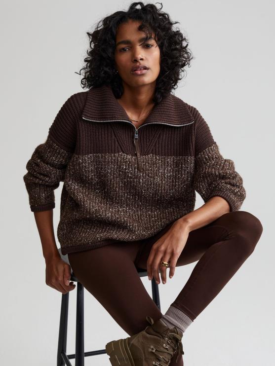 BD04L212 koffieboon/zilverreiger gevlekt gebreid Willard pullover met halve rits vrouwen Varley kleding