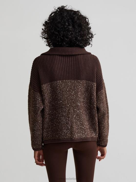 BD04L212 koffieboon/zilverreiger gevlekt gebreid Willard pullover met halve rits vrouwen Varley kleding