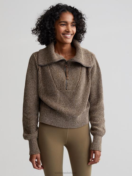 BD04L217 donkere olijfvlek mentone gebreide pullover met halve rits vrouwen Varley kleding