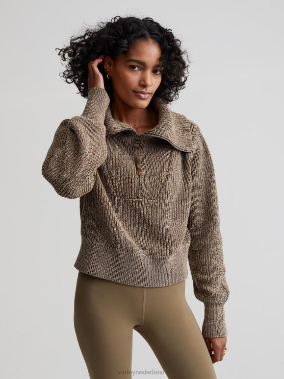 BD04L217 donkere olijfvlek mentone gebreide pullover met halve rits vrouwen Varley kleding