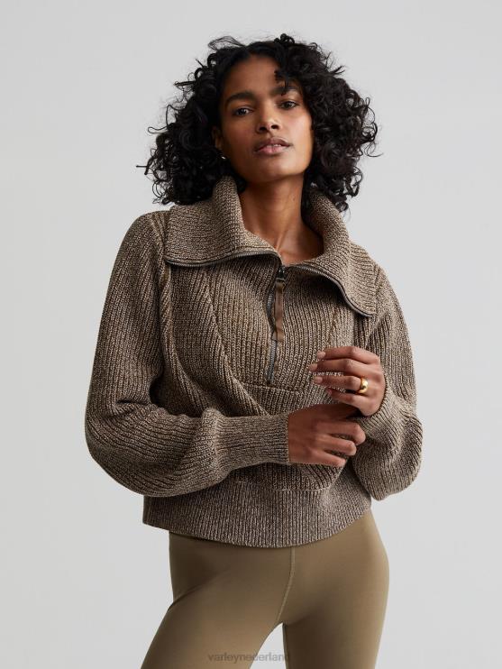BD04L217 donkere olijfvlek mentone gebreide pullover met halve rits vrouwen Varley kleding