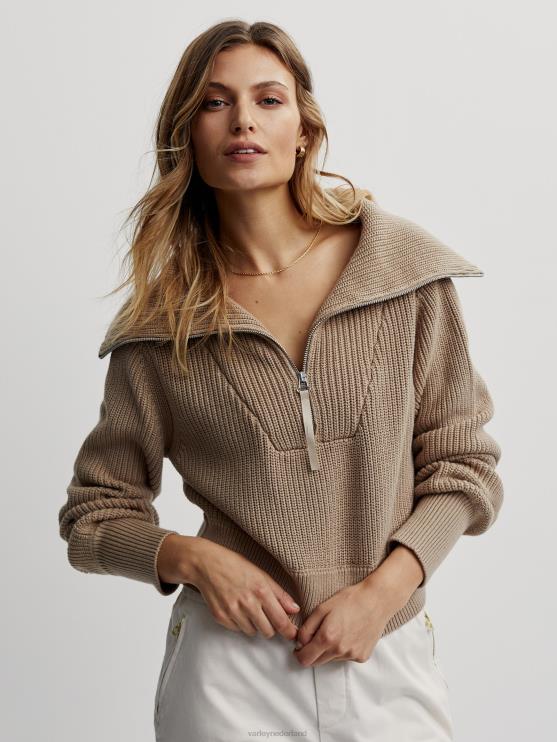 BD04L220 licht taupe mentone gebreide pullover met halve rits vrouwen Varley kleding